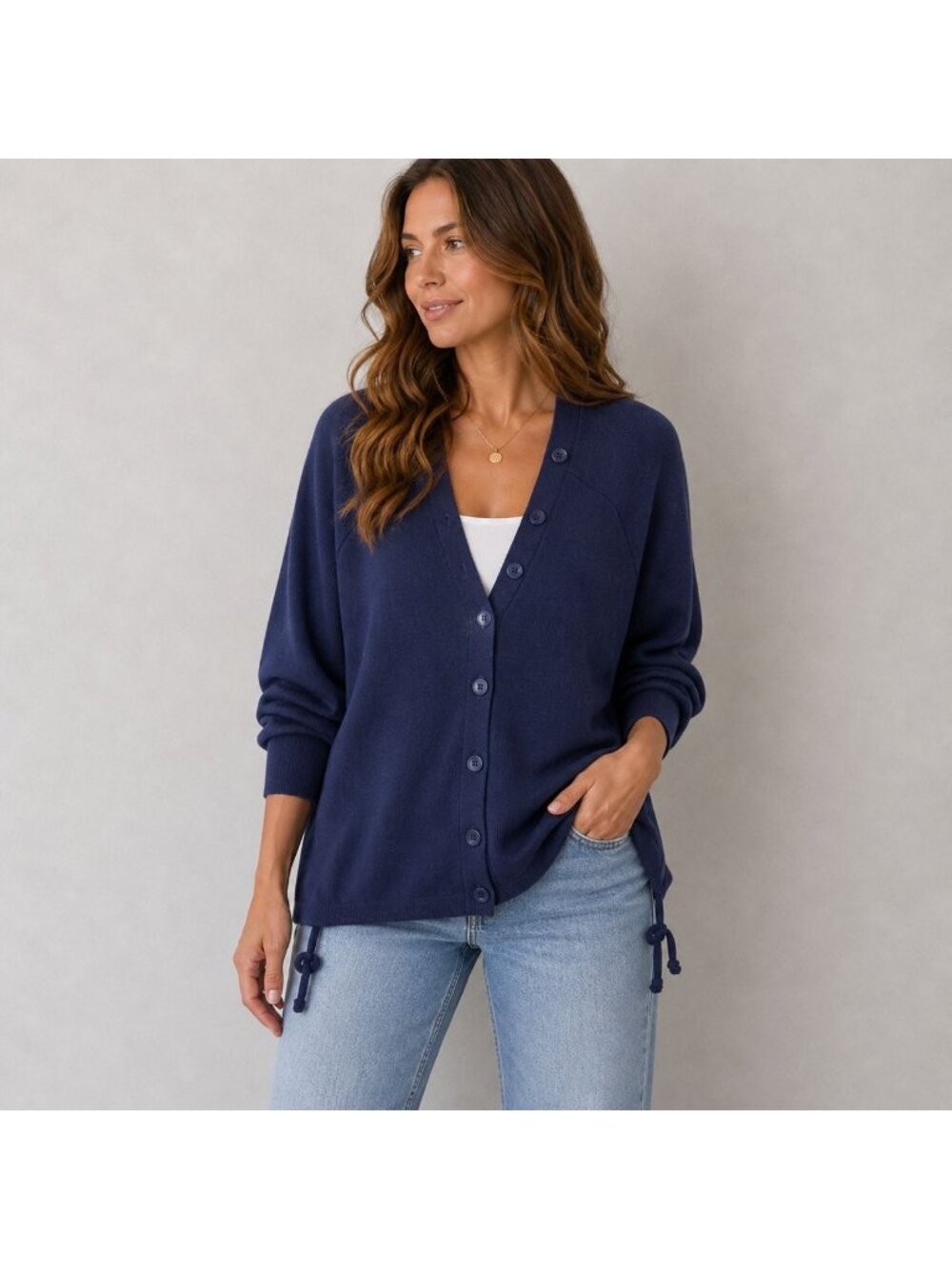 Tibi Blue Navy Merino Wool Silk Cardigan Medium Lightweight Designer Sweater